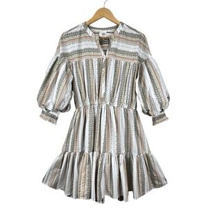 Anthropologie dRA Los Angeles Tiered Dress Womens M Neutral Stripe Peasant Boho